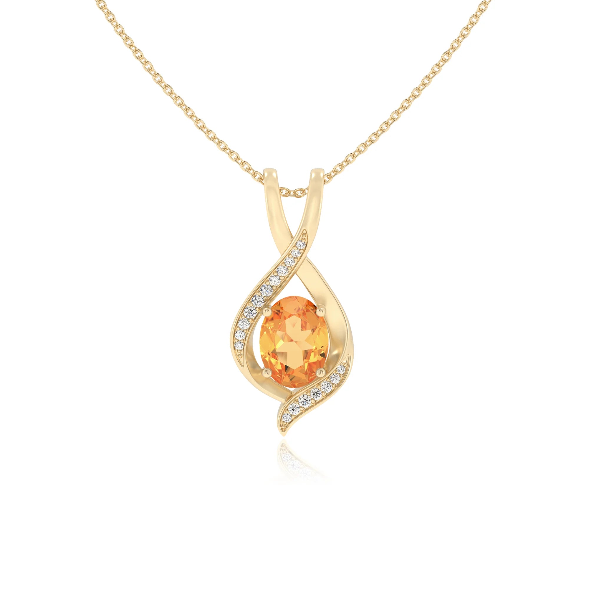 lab grown citrine oval solitaire necklaces in yellow gold