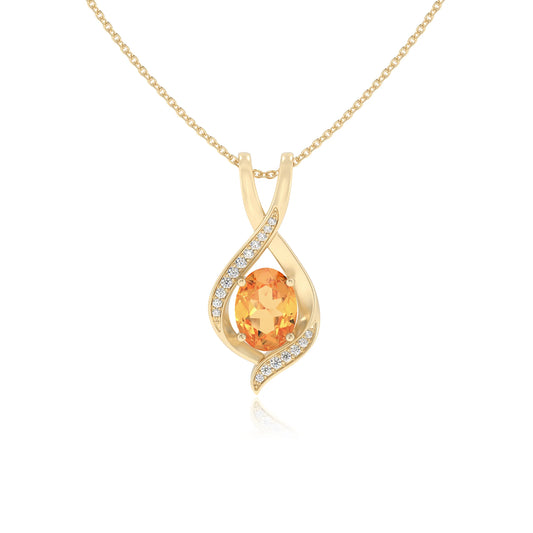 lab grown citrine oval solitaire necklaces in yellow gold