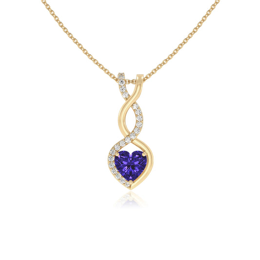 lab grown tanzanite heart infinity necklaces in yellow gold
