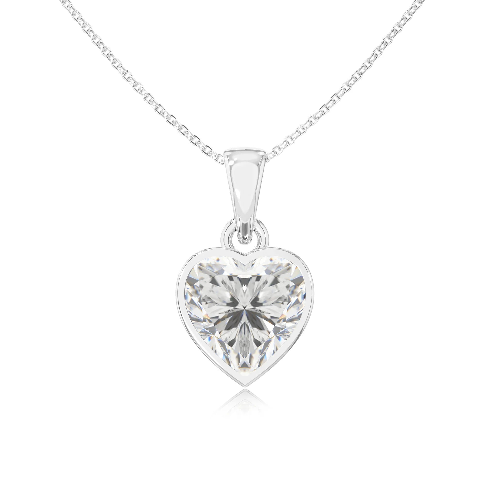 lab grown moissanite heart solitaire necklaces in platinum