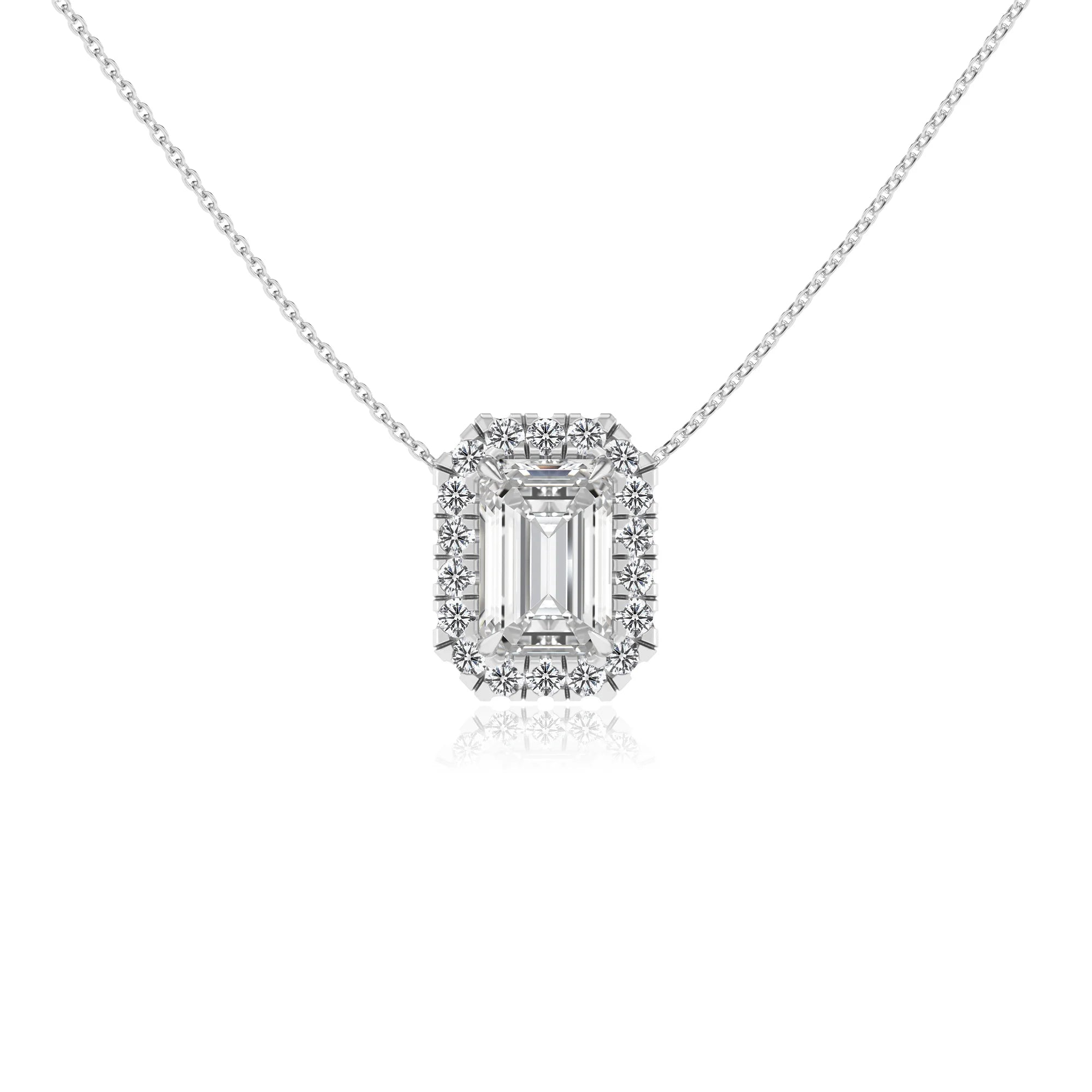 lab grown moissanite emerald cut solitaire necklaces in sterling silver