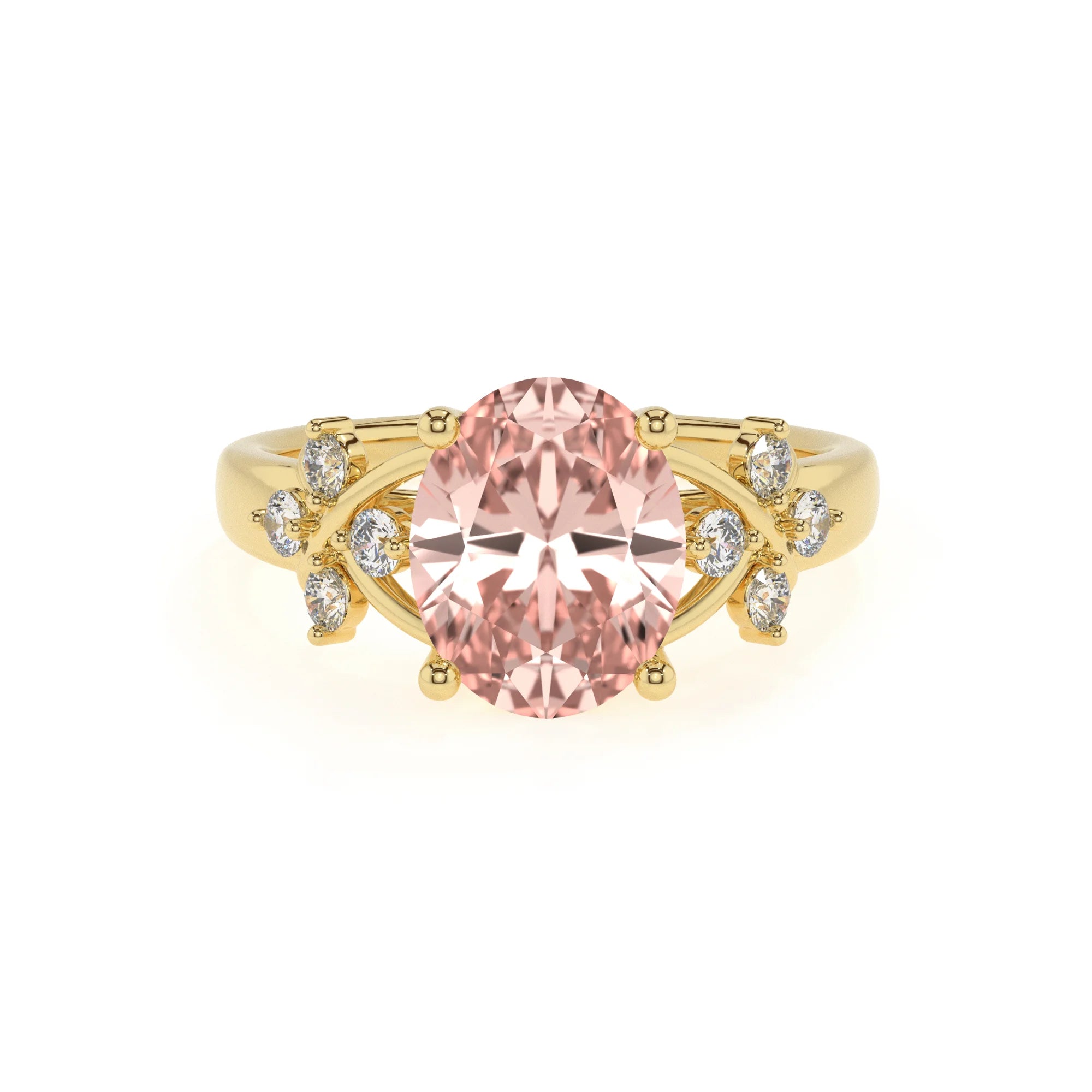 lab grown morganite oval solitaire rings in yellow gold