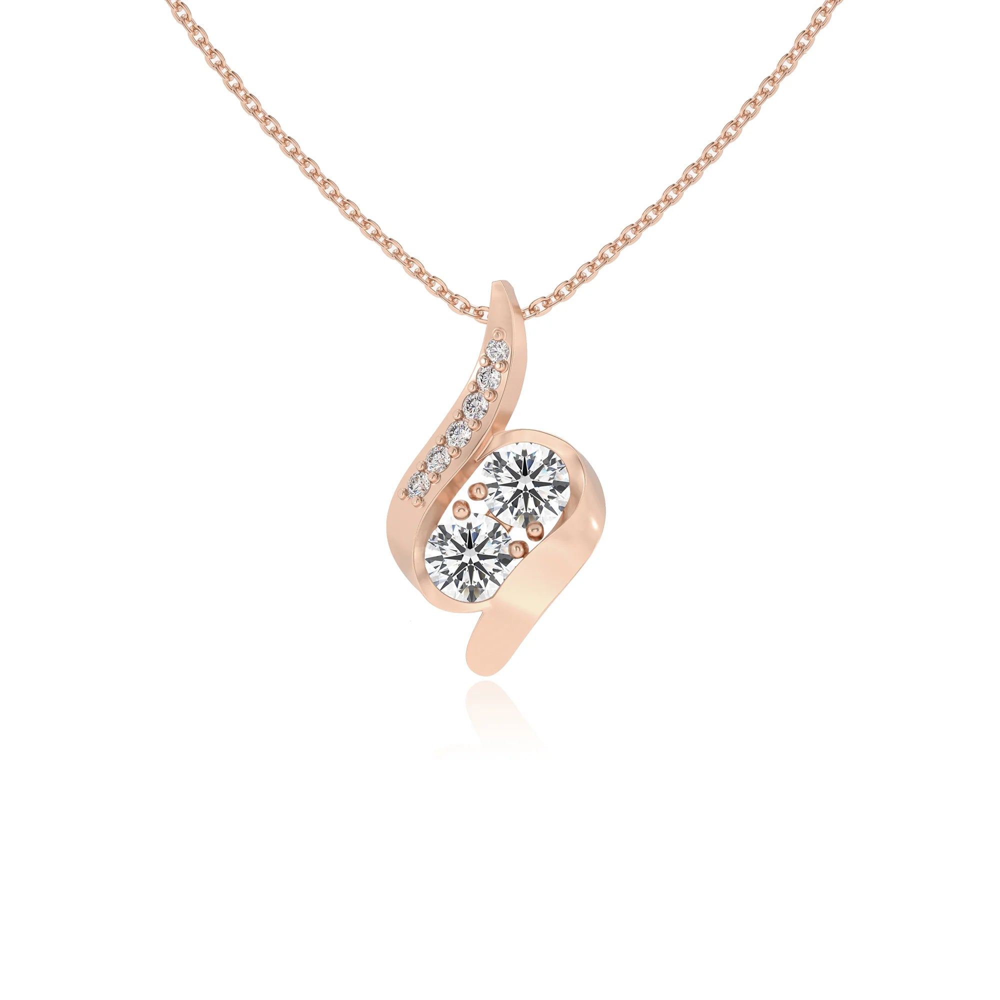 lab grown moissanite round solitaire v-bale necklaces in rose gold