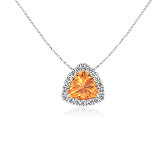 lab grown citrine trillion solitaire necklaces in white gold