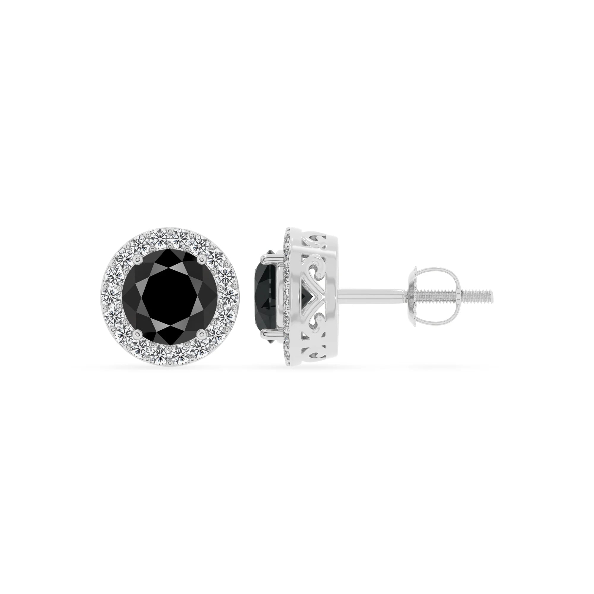 natural black onyx round stud earrings in platinum