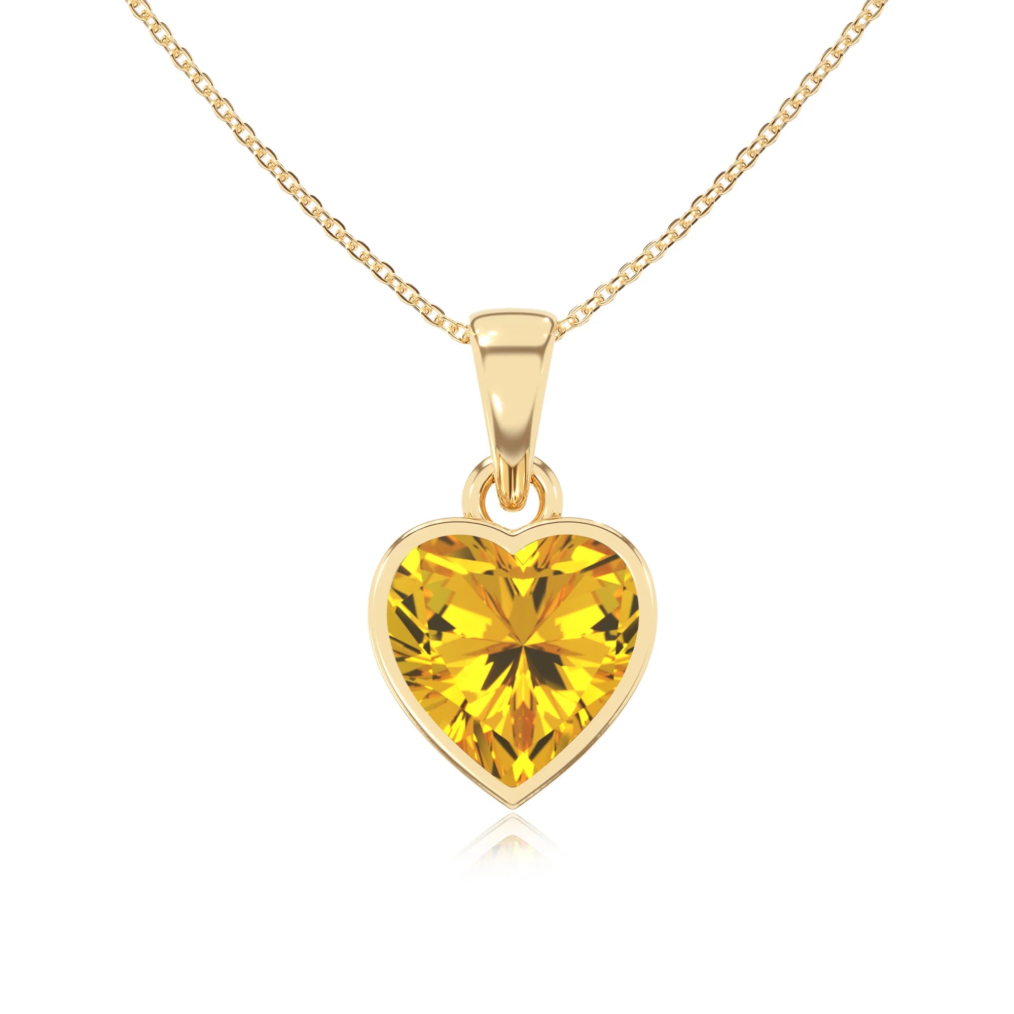 lab grown yellow-sapphire heart solitaire necklaces in yellow gold