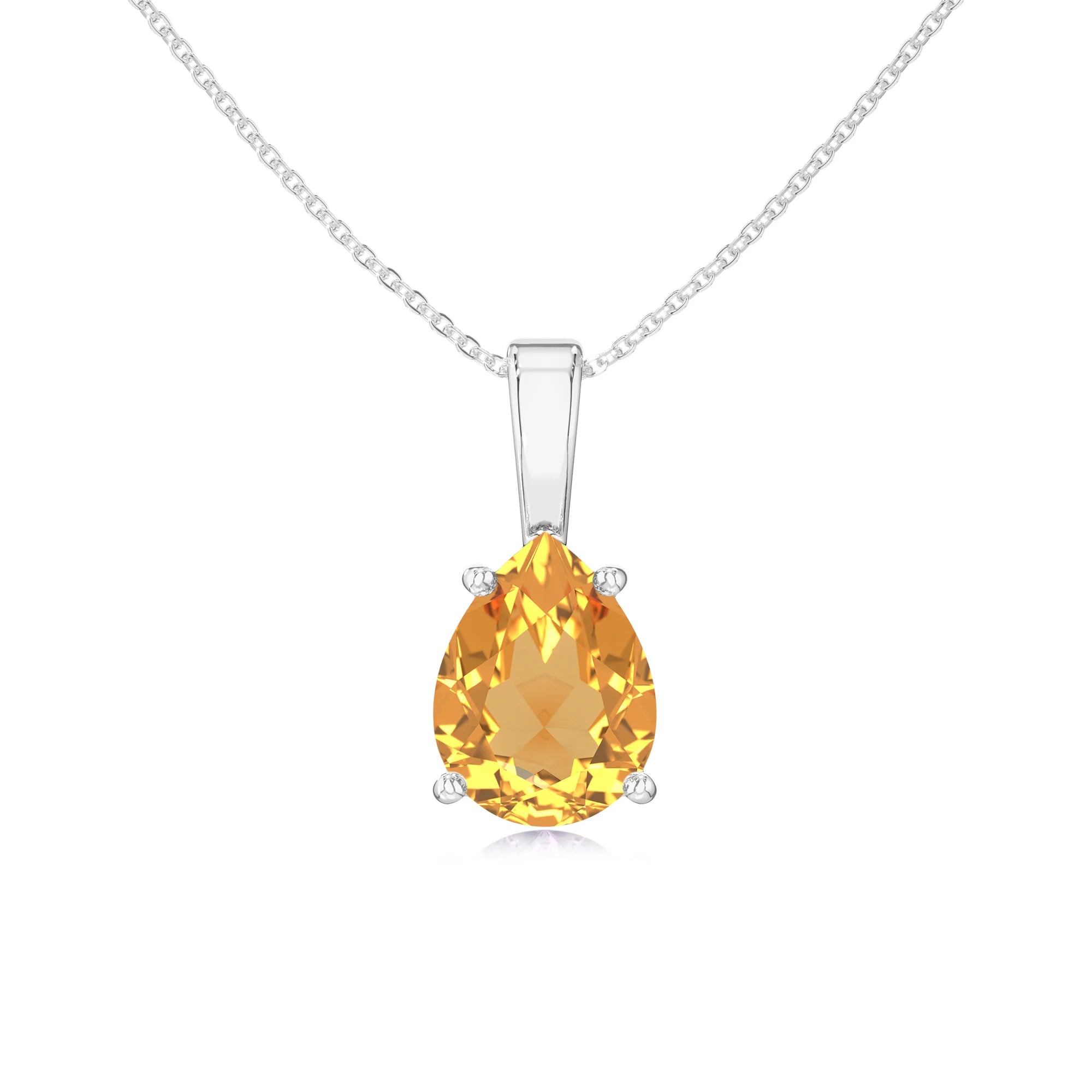 lab grown citrine pear solitaire necklaces in sterling silver
