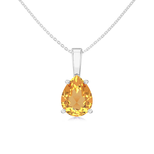 lab grown citrine pear solitaire necklaces in sterling silver