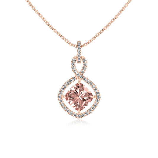 lab grown morganite cushion infinity necklaces in rose gold
