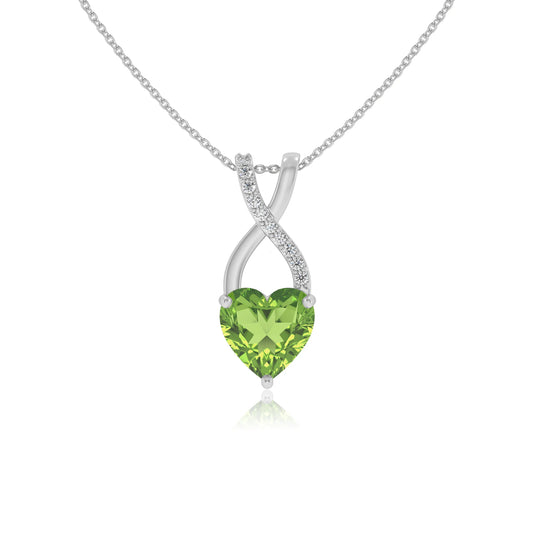 natural peridot heart solitaire necklaces in platinum