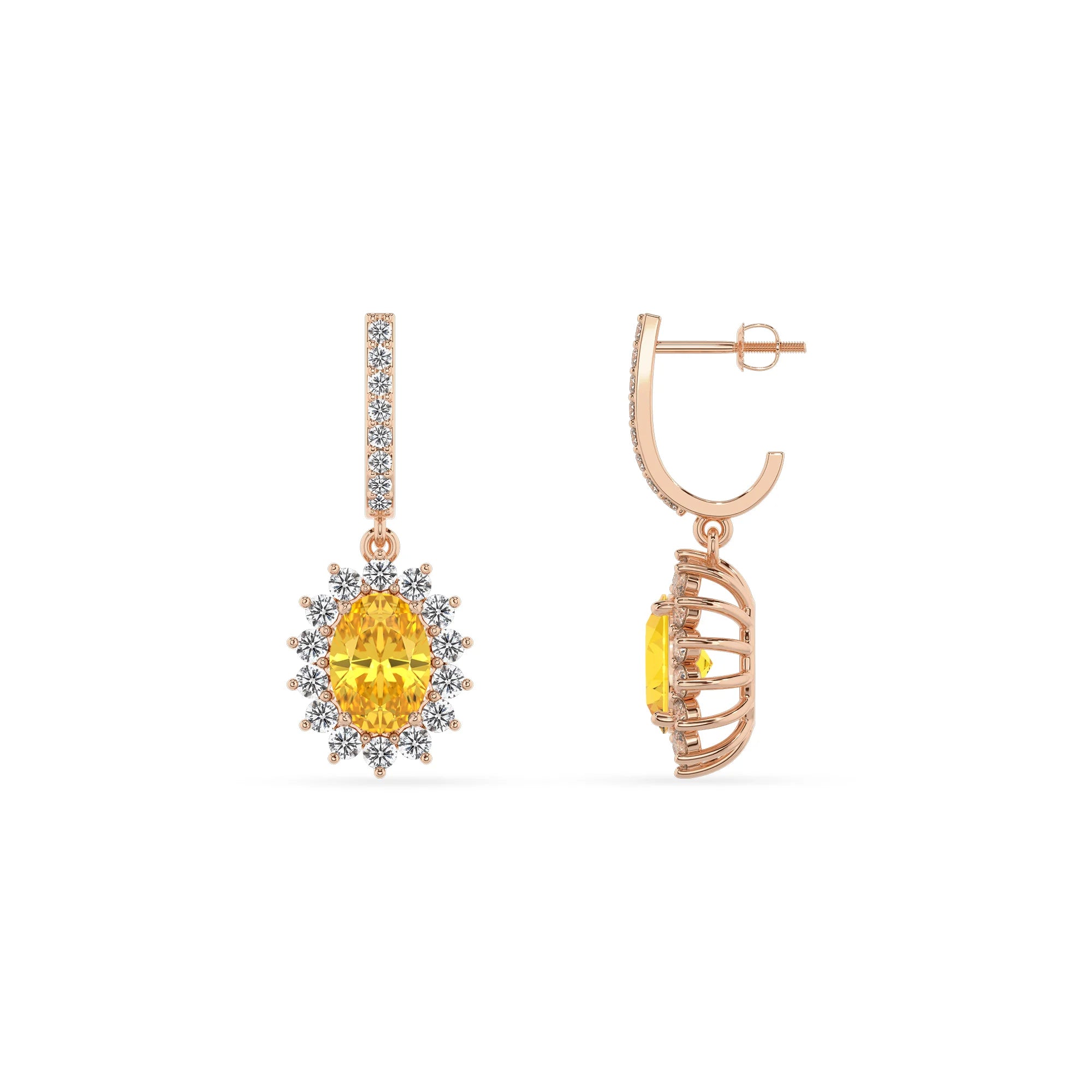 lab grown yellow sapphire oval drop earrings in rose gold