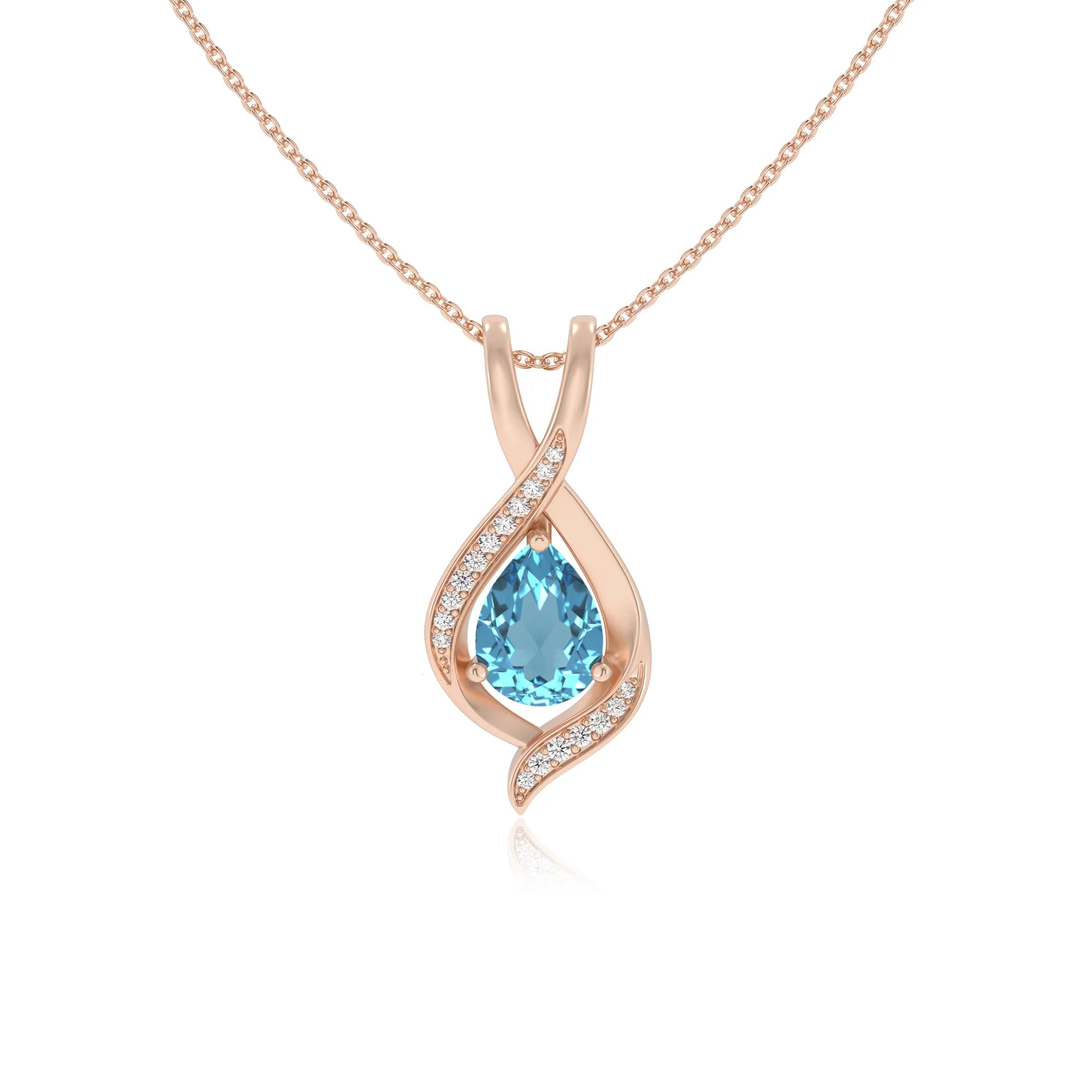 natural swiss-blue-topaz pear solitaire necklaces in rose gold