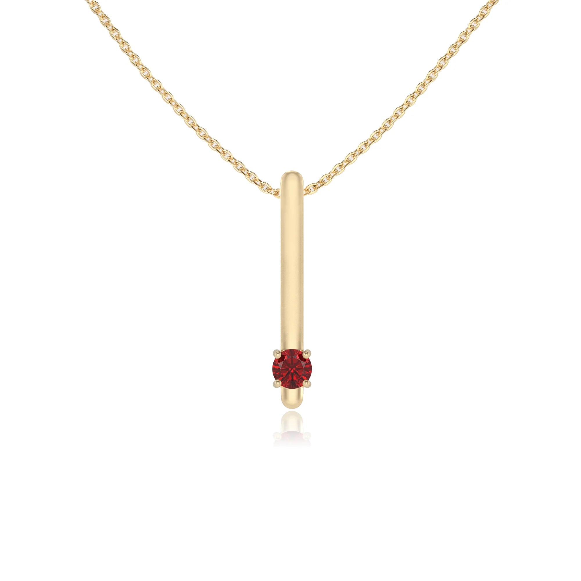 lab grown ruby round bar necklaces in yellow gold