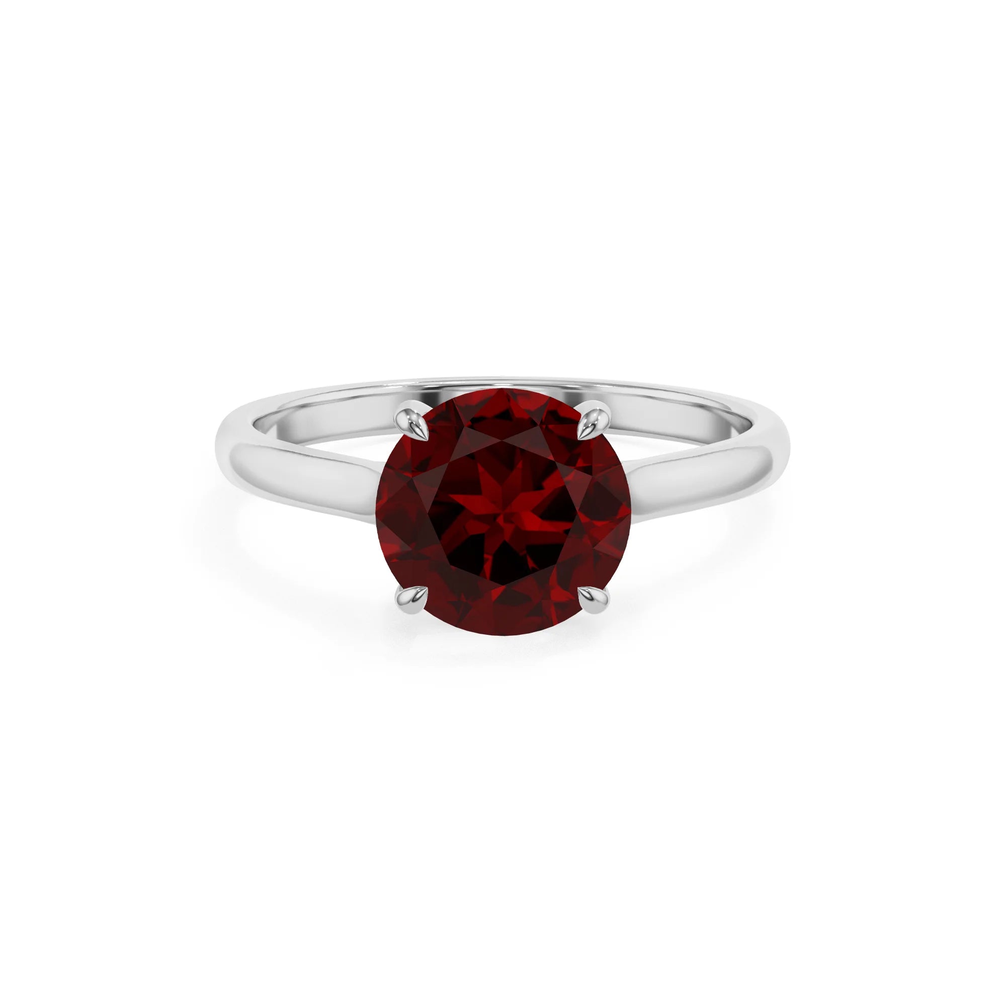 natural garnet round solitaire rings in white gold