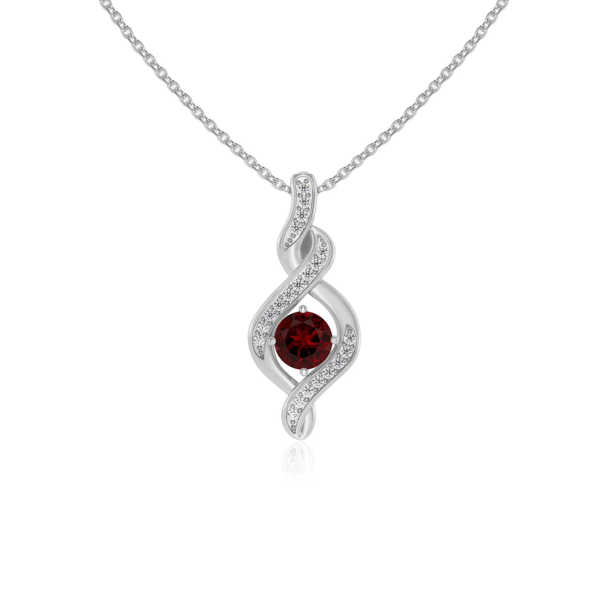 natural garnet round solitaire necklaces in white gold