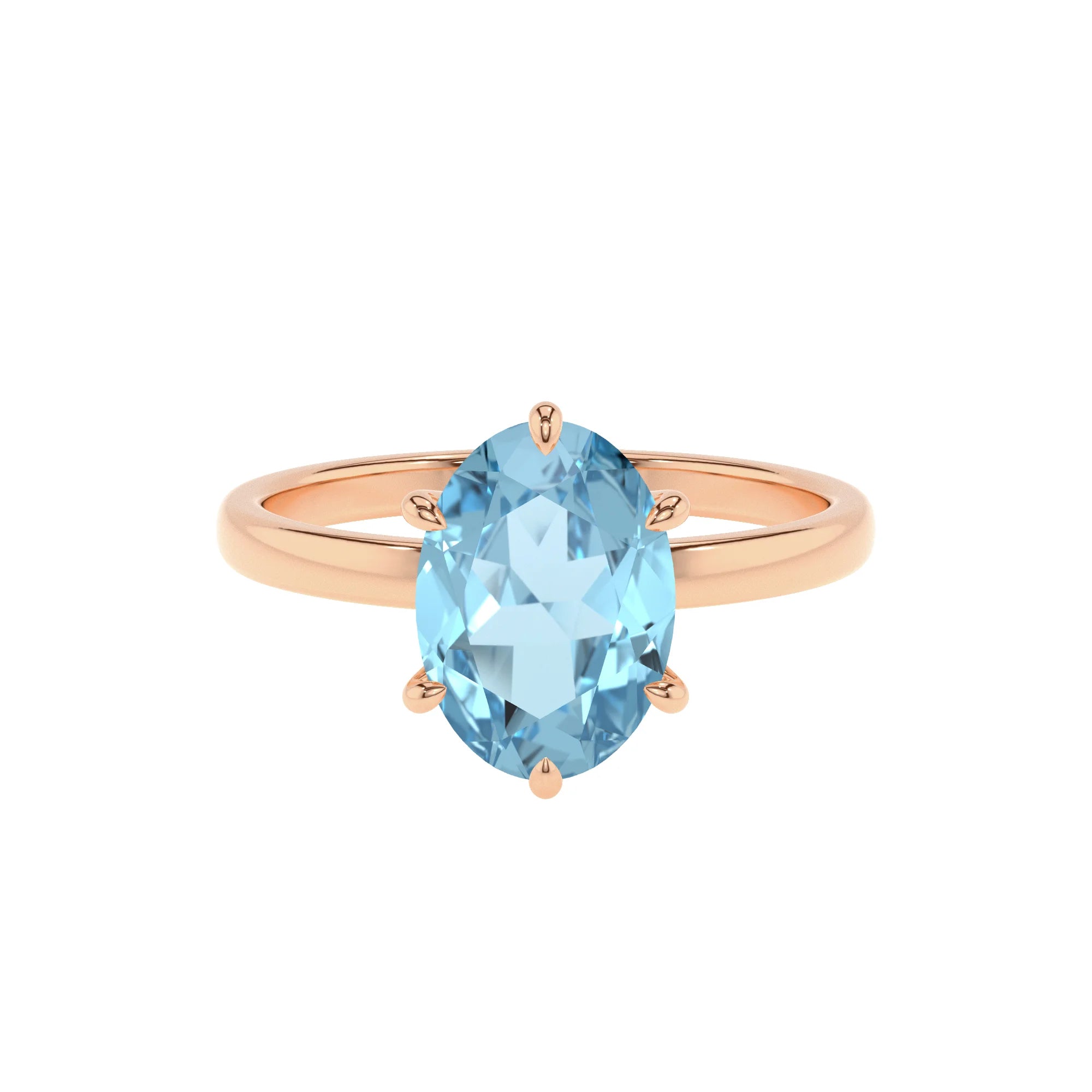 lab grown aquamarine oval solitaire rings in rose gold