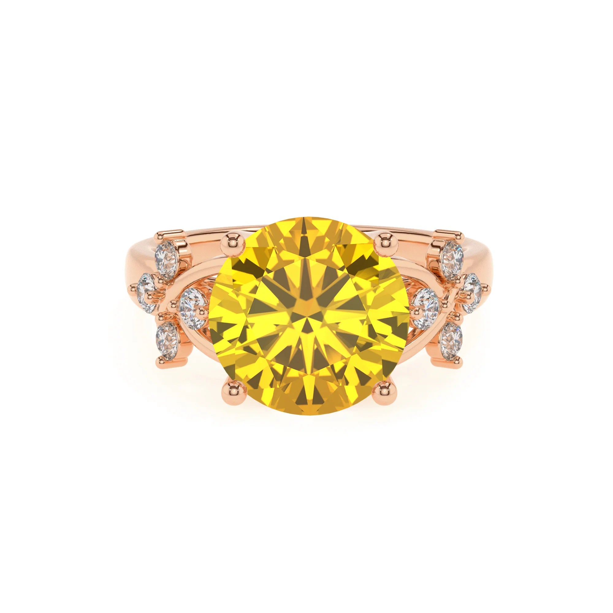 lab grown yellow-sapphire round solitaire rings in rose gold