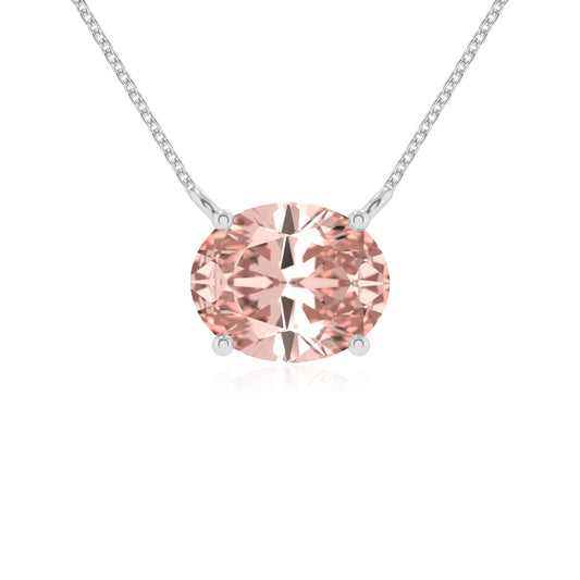 lab grown morganite oval solitaire necklaces in platinum