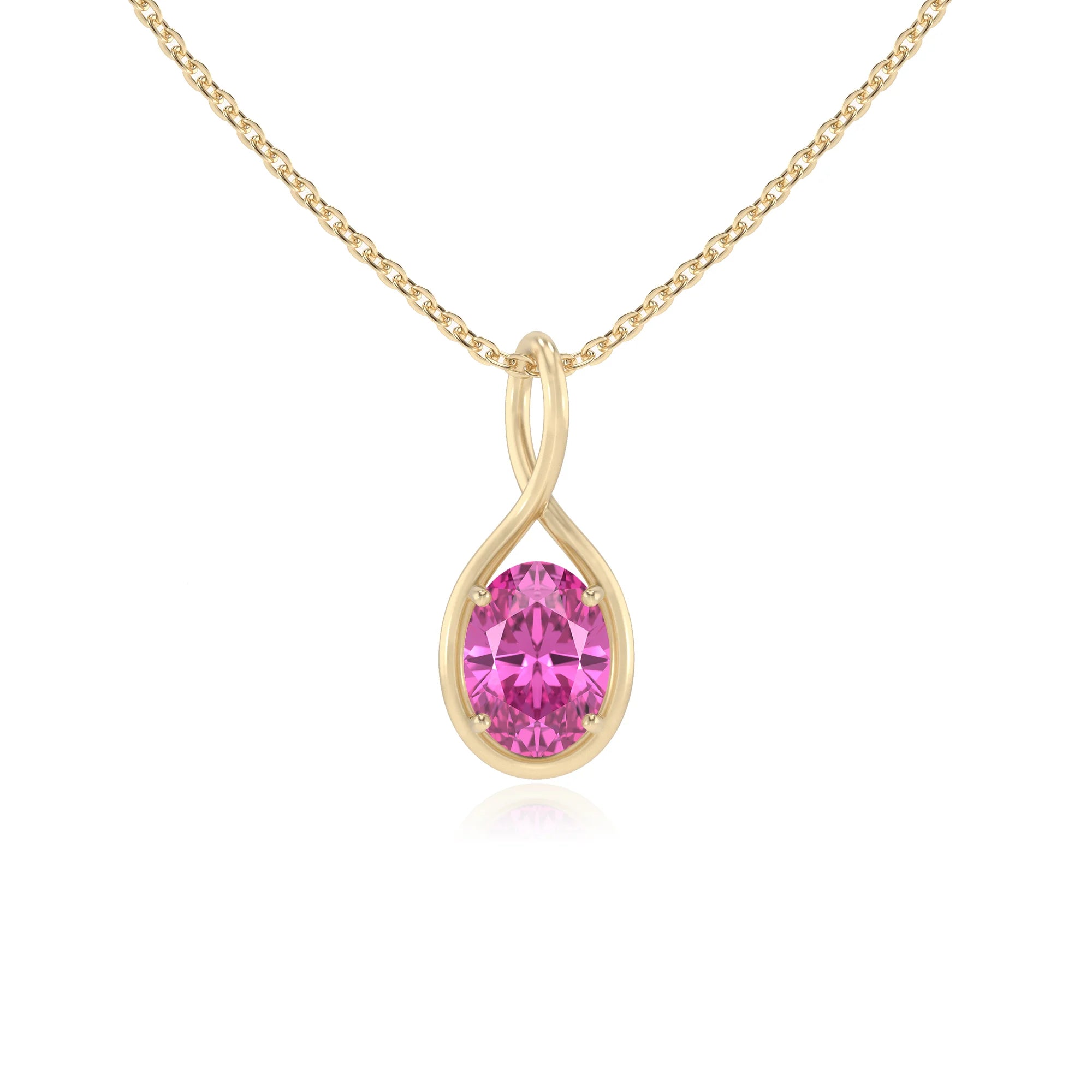 lab grown pink-sapphire oval solitaire necklaces in yellow gold