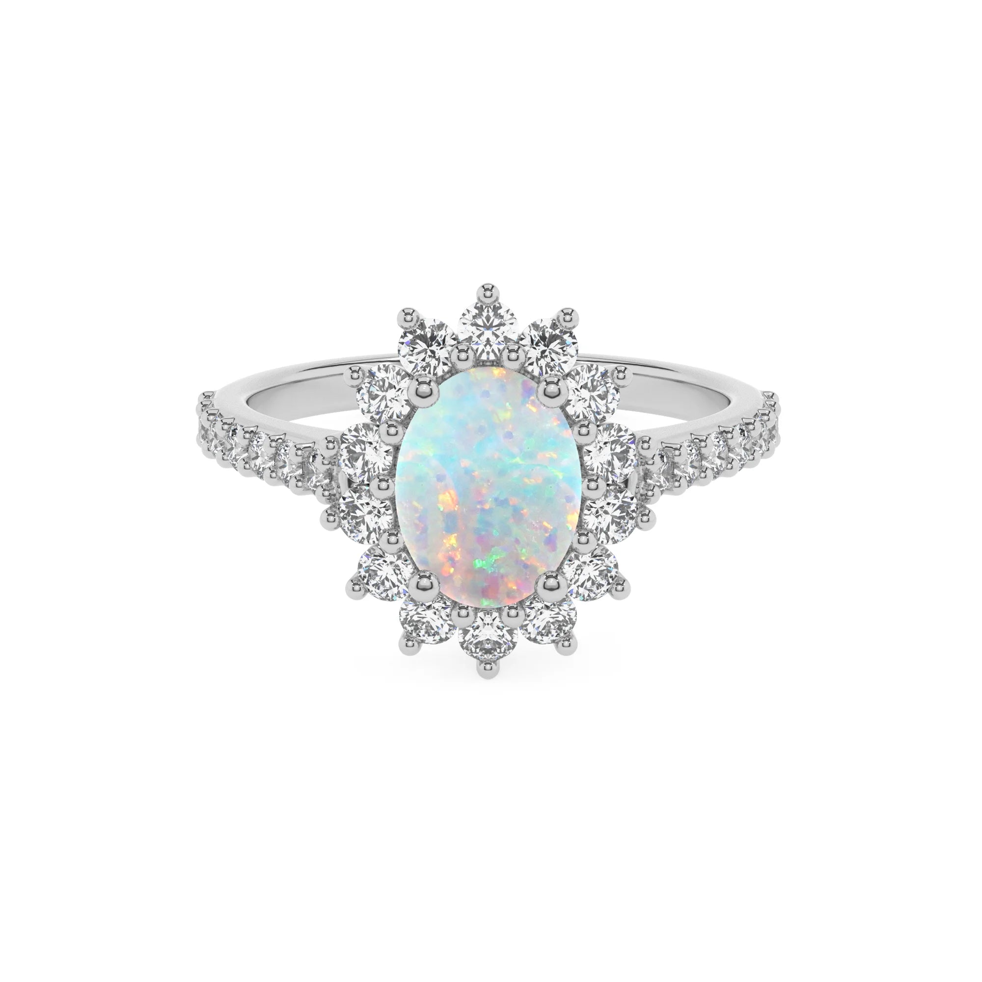 lab grown opal oval solitaire rings in white gold