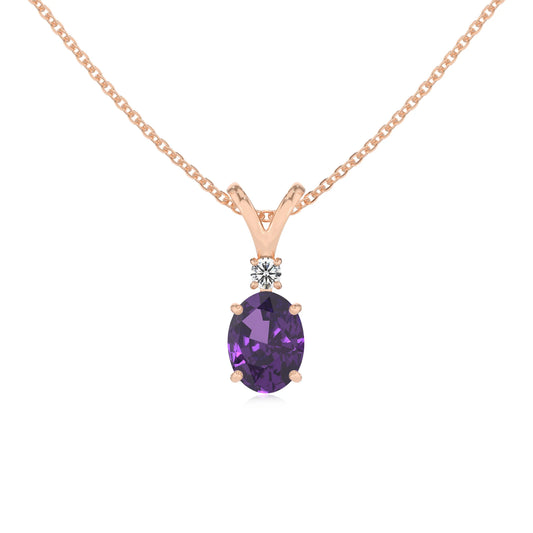 lab grown amethyst oval solitaire v-bale necklaces in rose gold