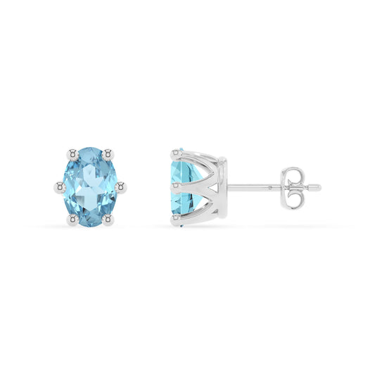 lab grown aquamarine oval stud earrings in sterling silver