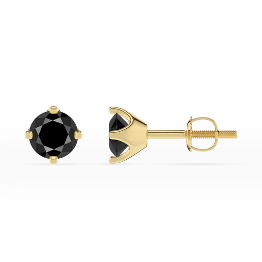 natural black onyx round stud earrings in yellow gold