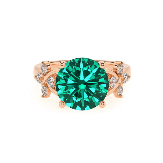 lab grown emerald round solitaire rings in rose gold