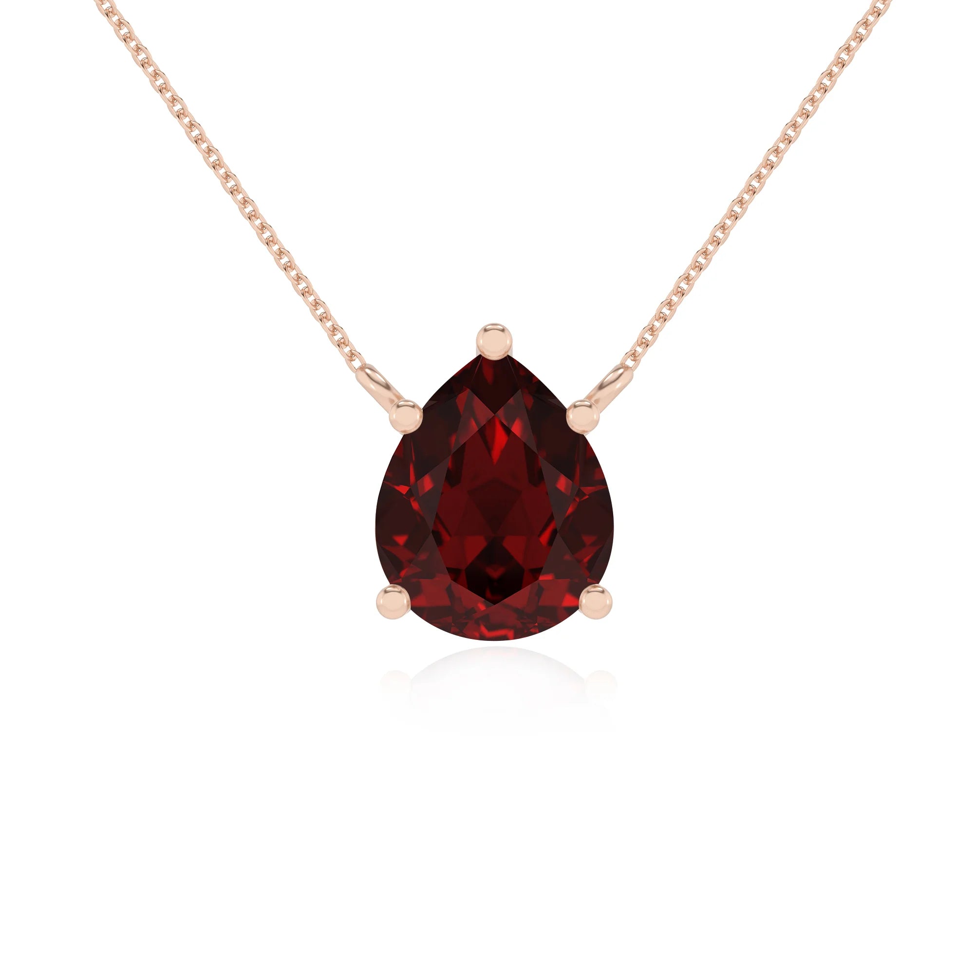natural garnet pear solitaire necklaces in rose gold