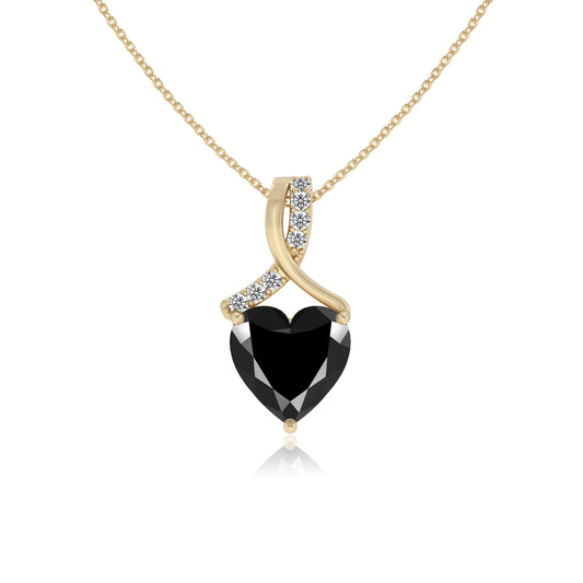 natural black-onyx heart solitaire necklaces in yellow gold
