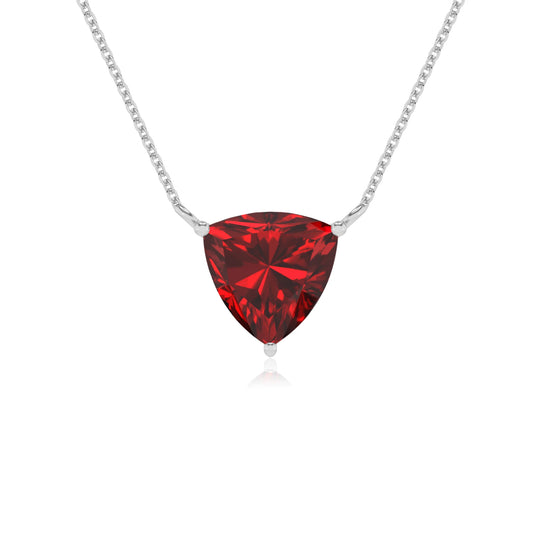 lab grown ruby trillion solitaire necklaces in sterling silver
