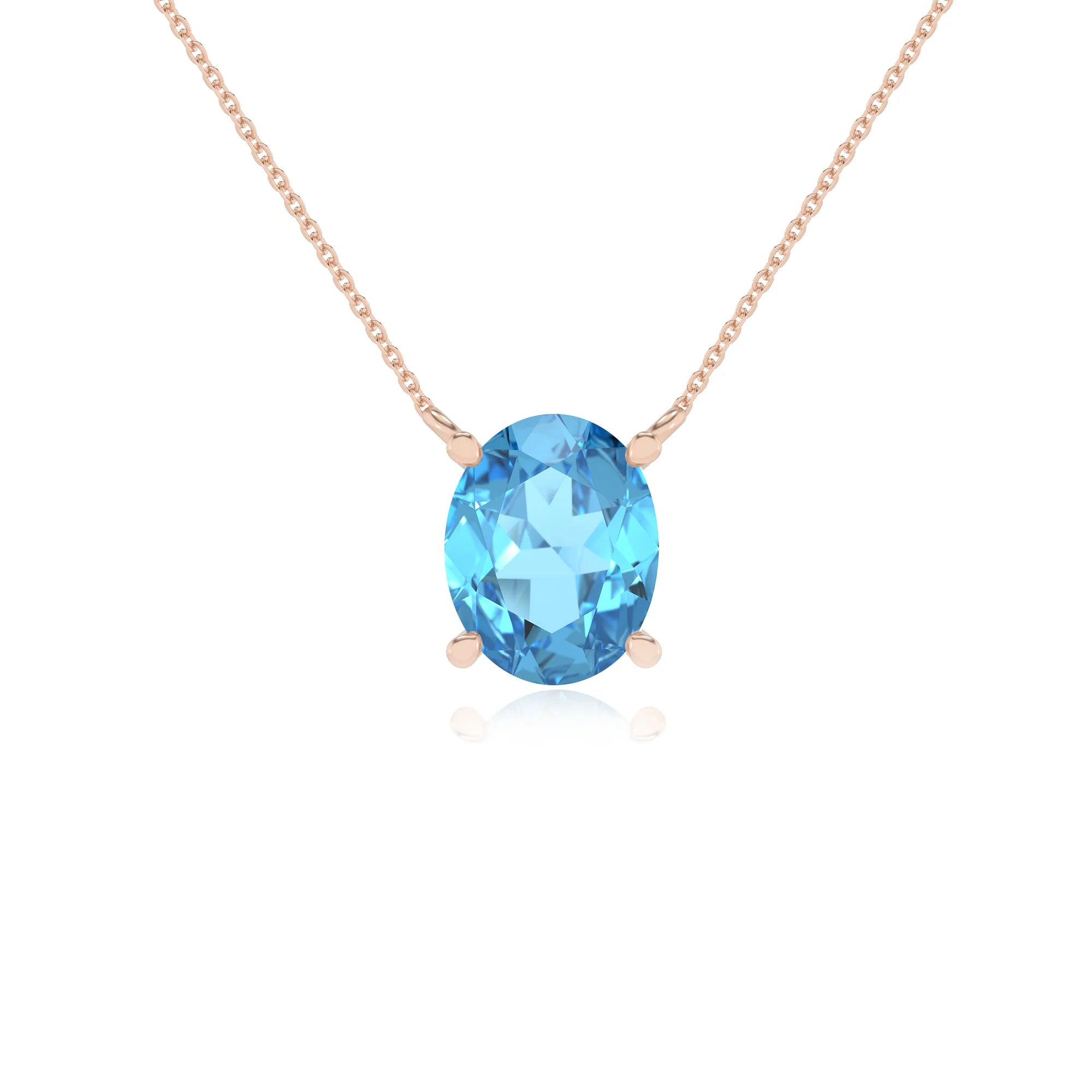 natural swiss-blue-topaz oval solitaire necklaces in rose gold
