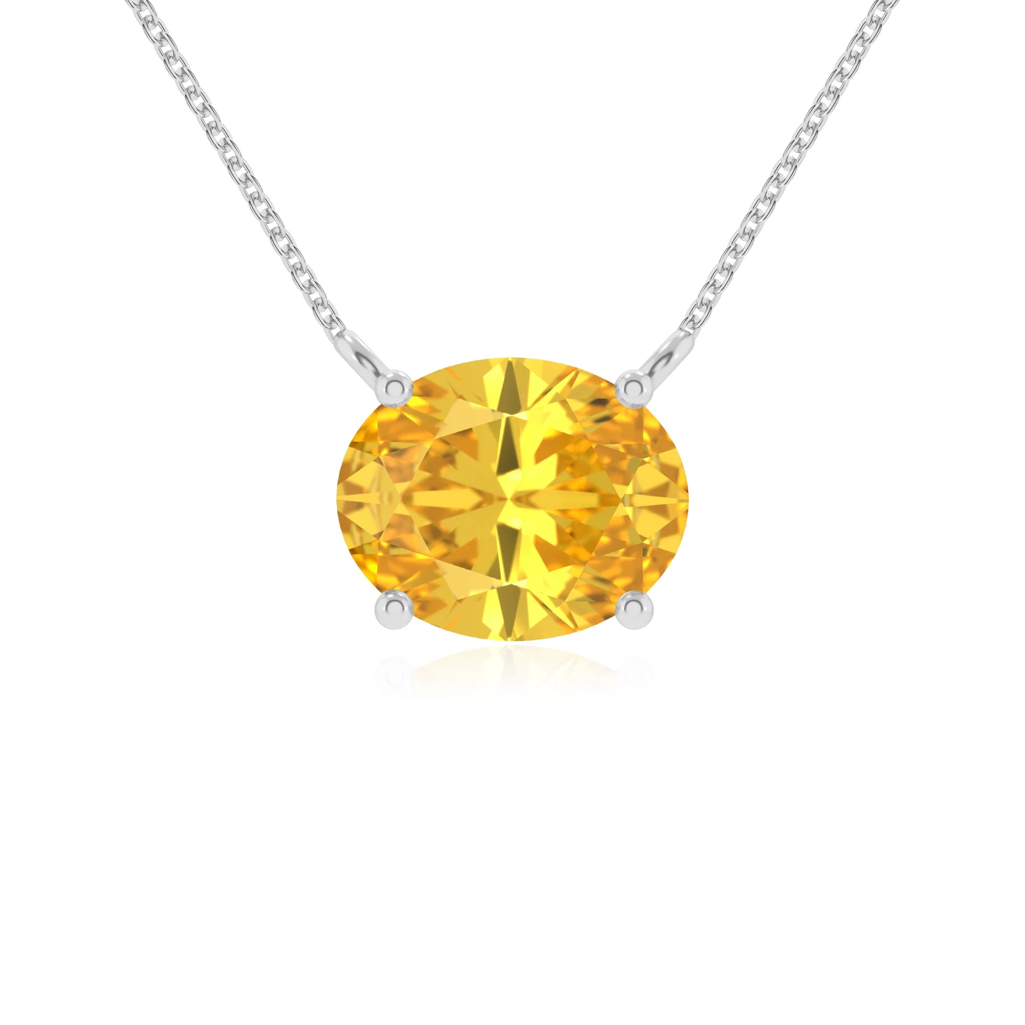 lab grown yellow-sapphire oval solitaire necklaces in sterling silver