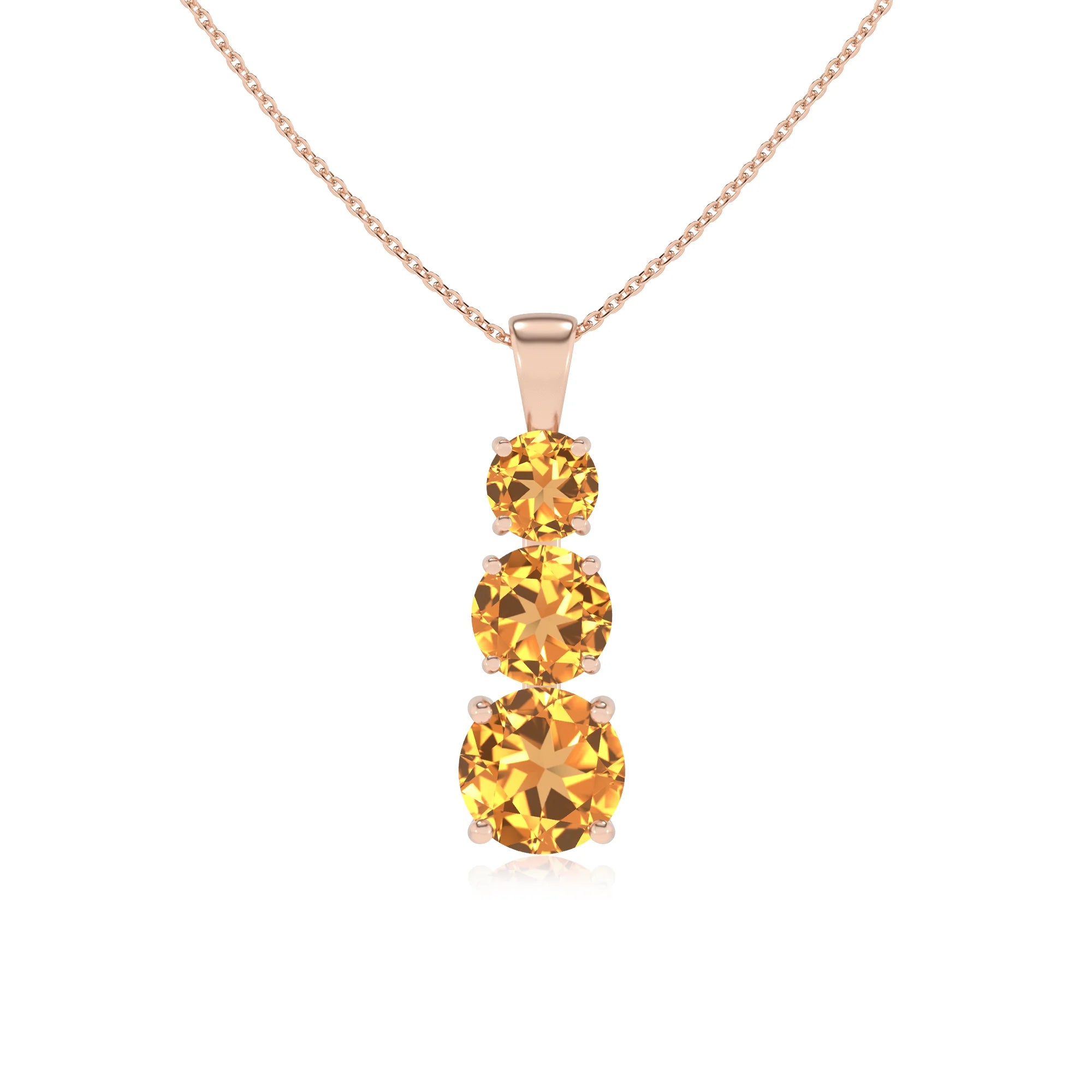 lab grown citrine round bar v-bale necklaces in rose gold