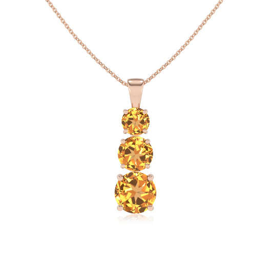 lab grown citrine round bar v-bale necklaces in rose gold