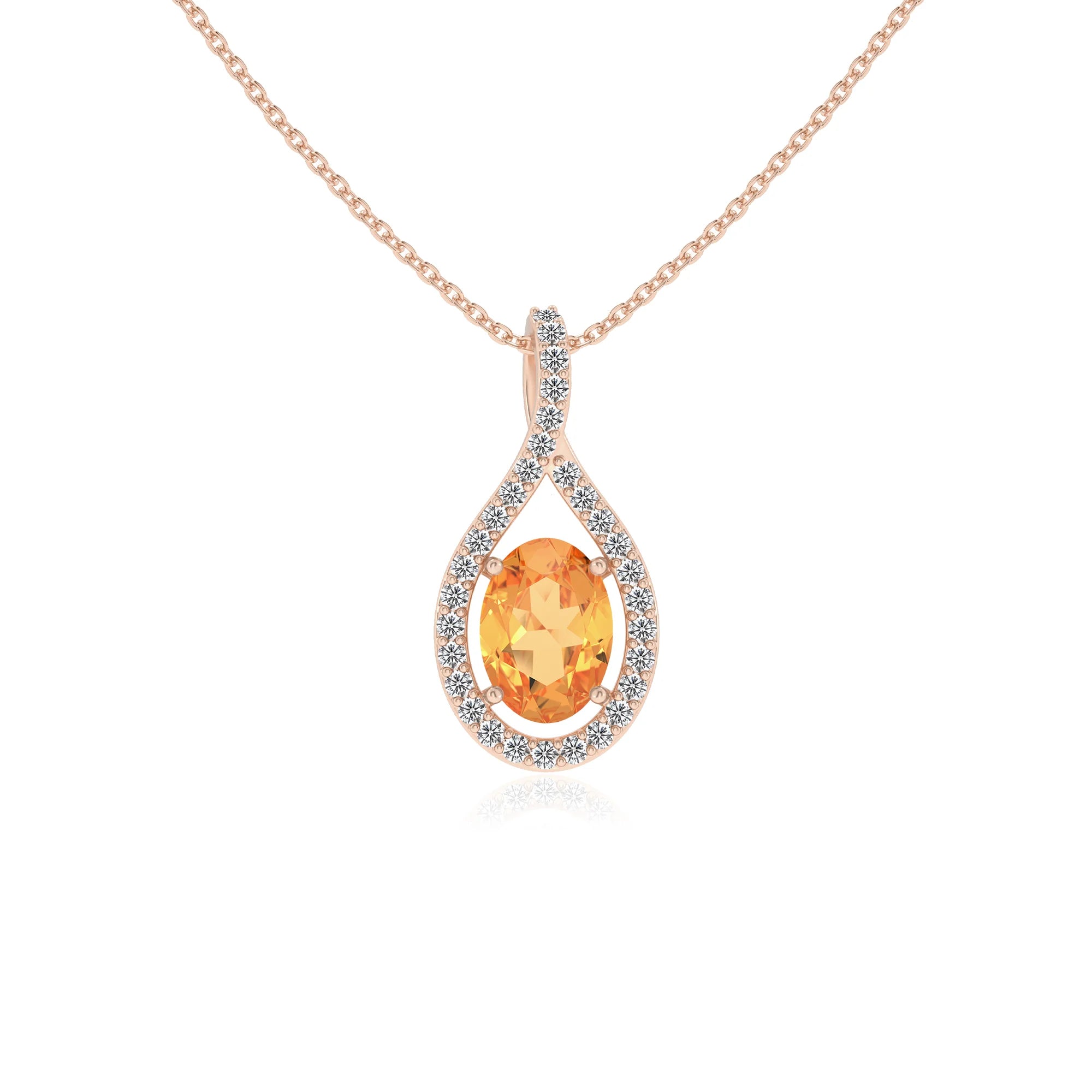 lab grown citrine oval solitaire necklaces in rose gold
