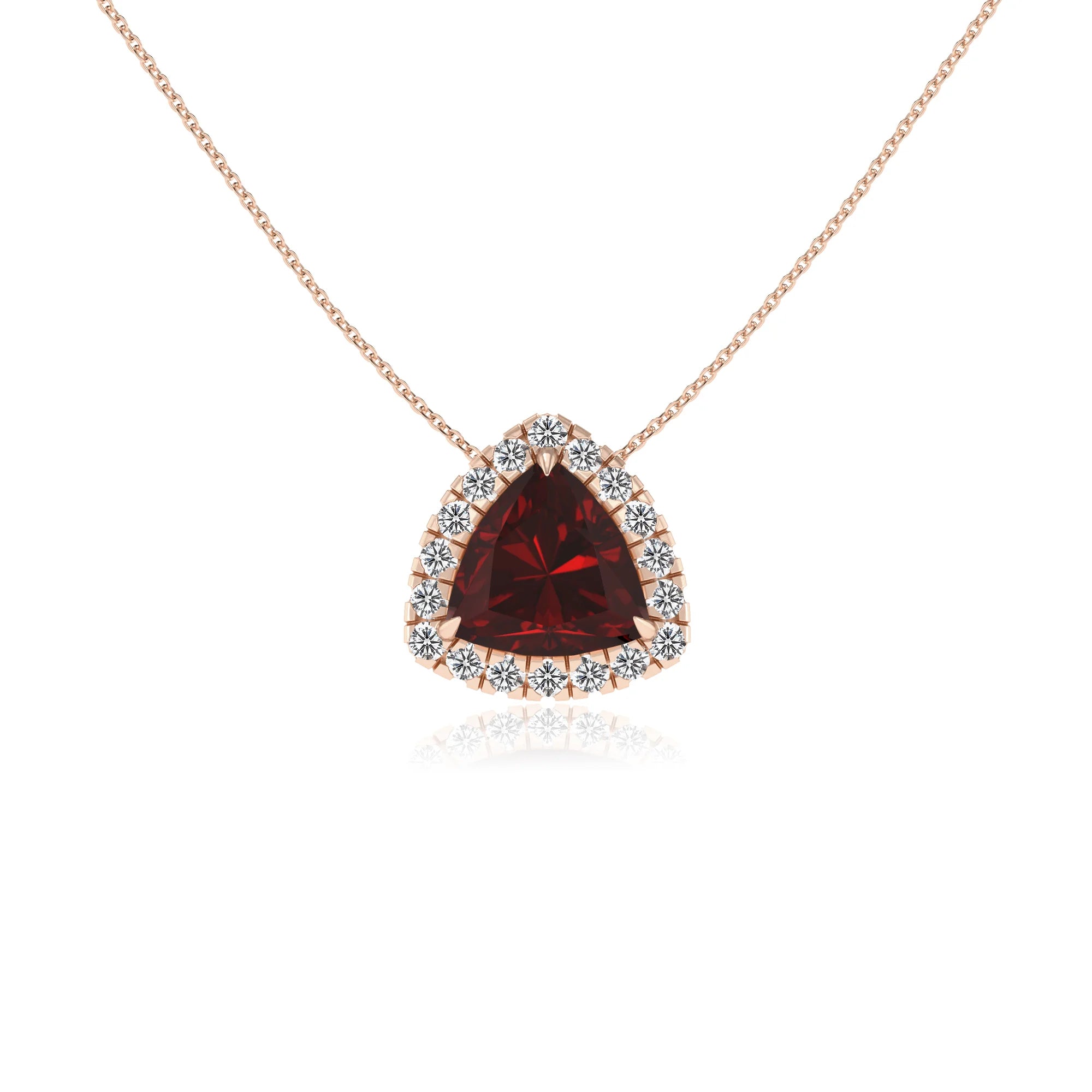 natural garnet trillion solitaire necklaces in rose gold
