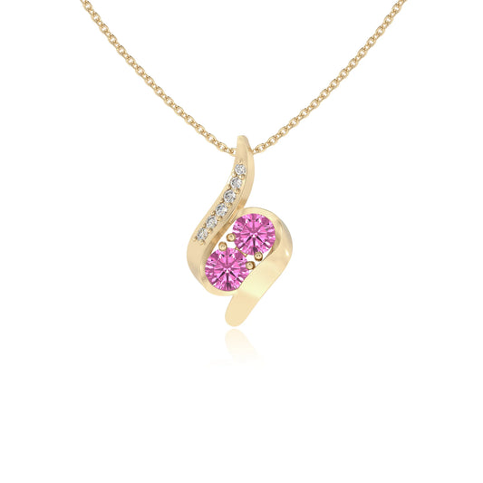 lab grown pink-sapphire round solitaire v-bale necklaces in yellow gold