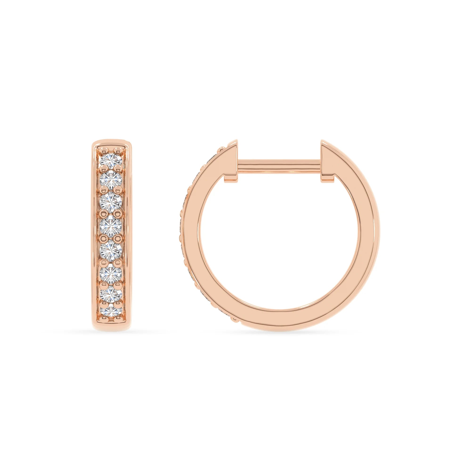 lab grown moissanite round hoop earrings in rose gold