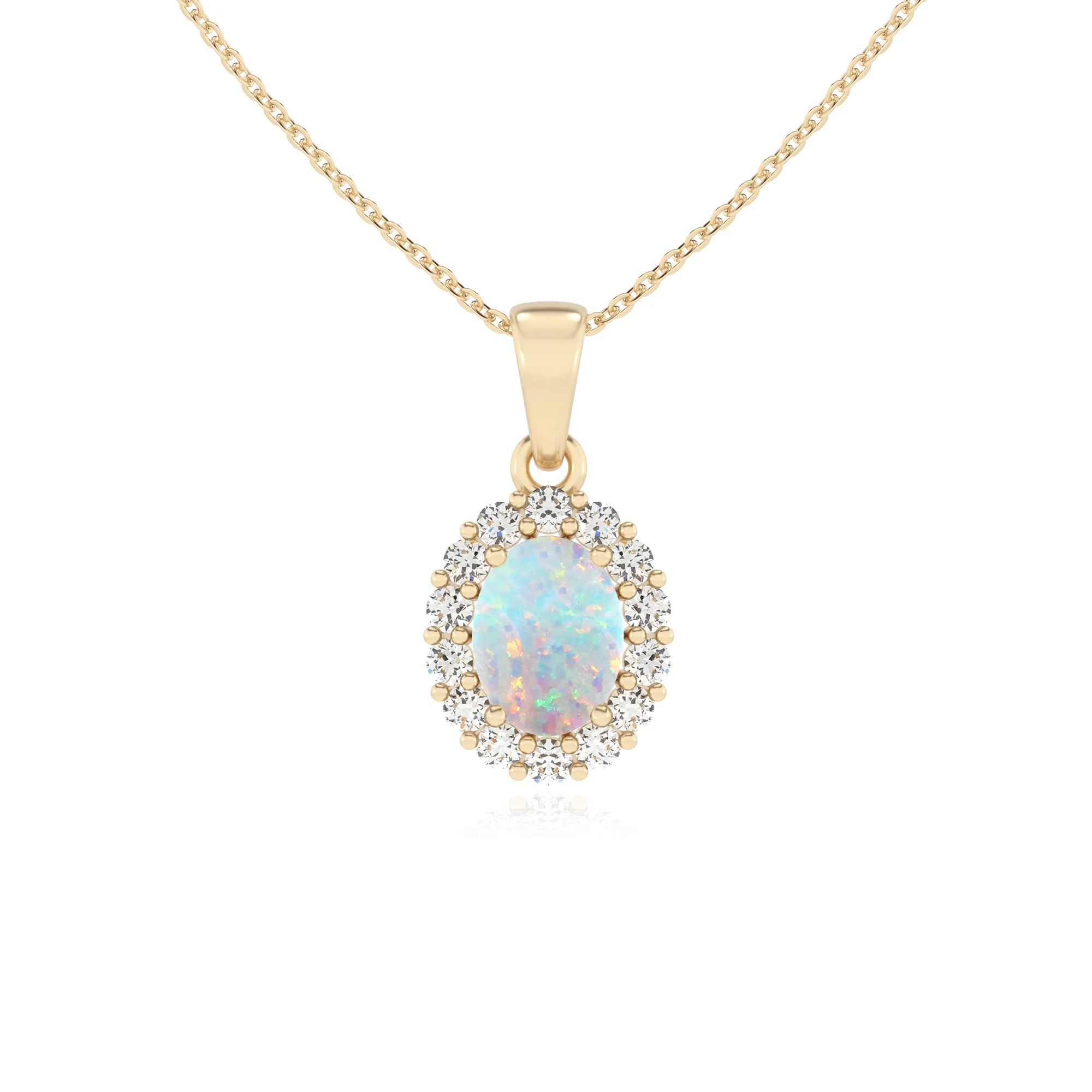 lab grown opal oval solitaire necklaces in yellow gold