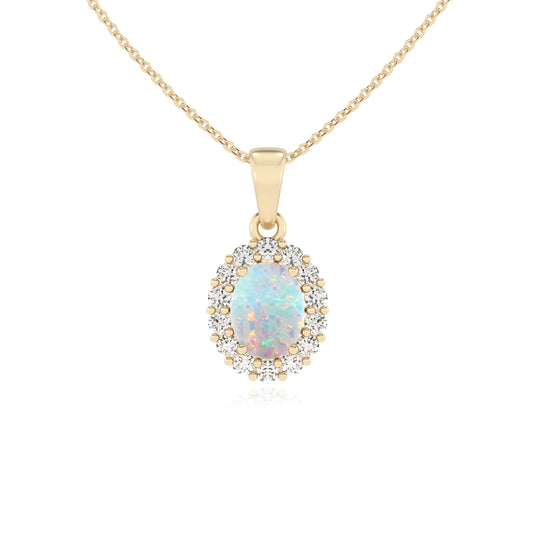 lab grown opal oval solitaire necklaces in yellow gold
