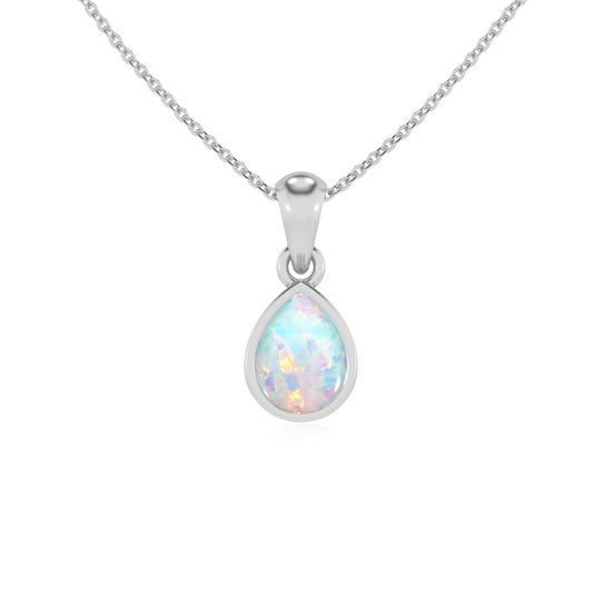 lab grown opal pear solitaire necklaces in sterling silver
