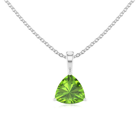 natural peridot trillion solitaire necklaces in platinum
