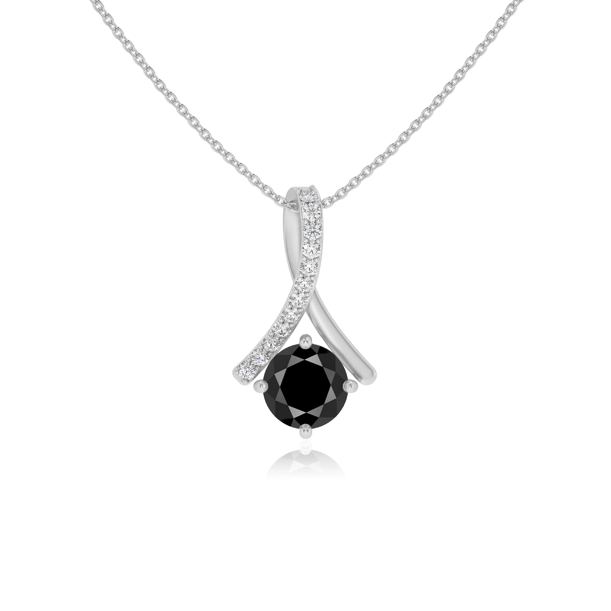 natural black-onyx round solitaire necklaces in white gold
