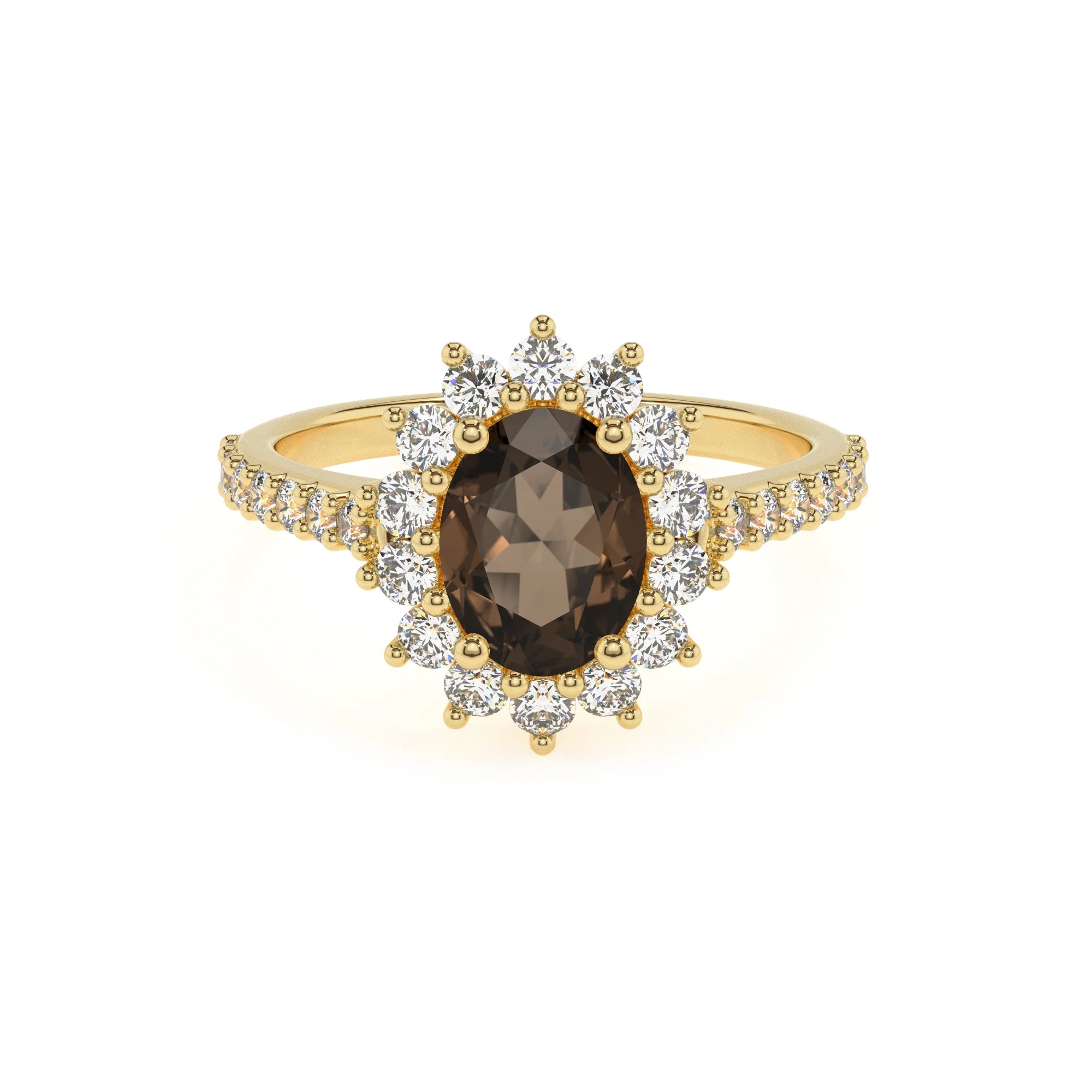 natural smoky-quartz oval solitaire rings in yellow gold