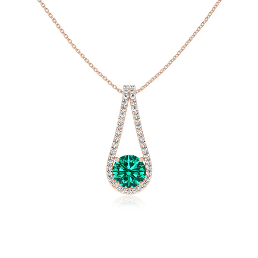 lab grown emerald round solitaire v-bale necklaces in rose gold