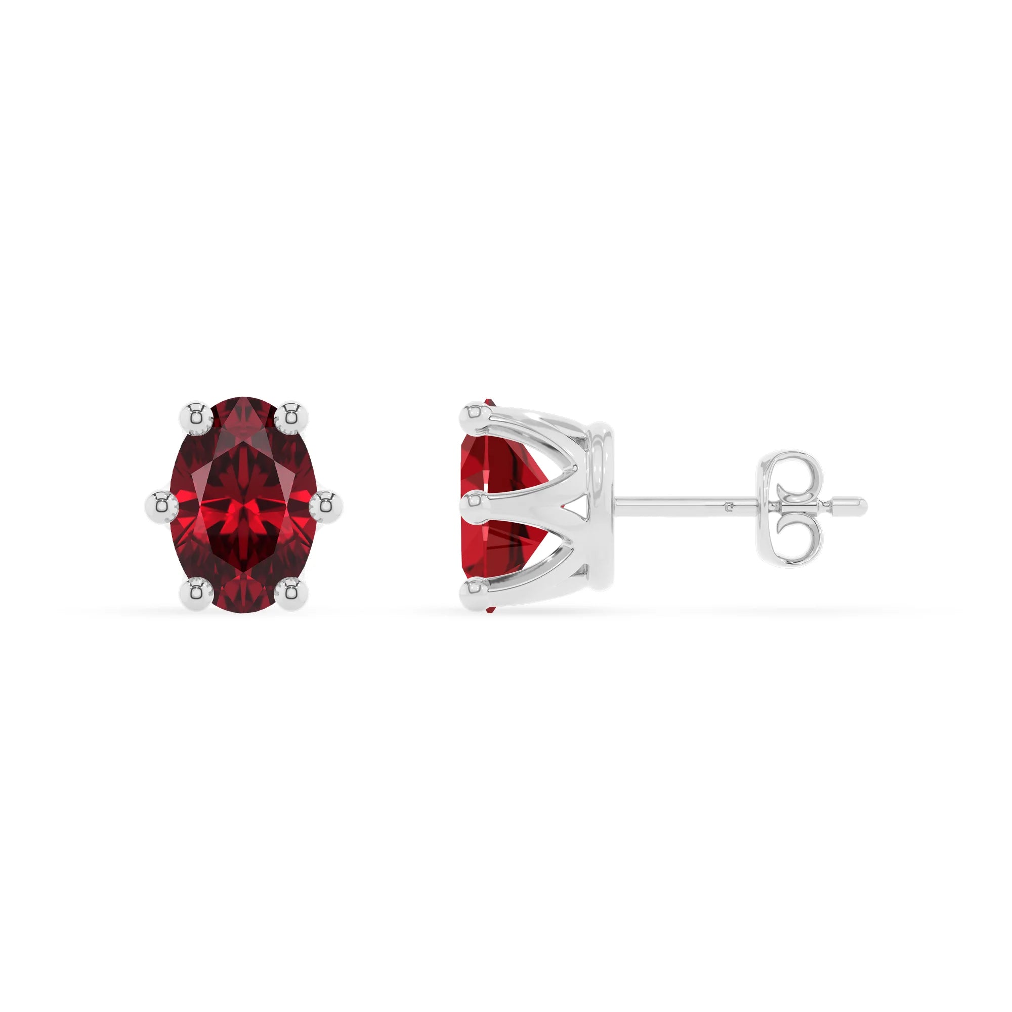 lab grown ruby oval stud earrings in white gold