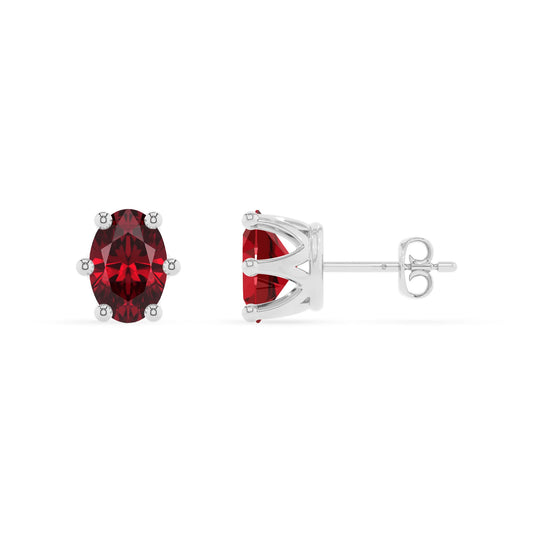 lab grown ruby oval stud earrings in white gold