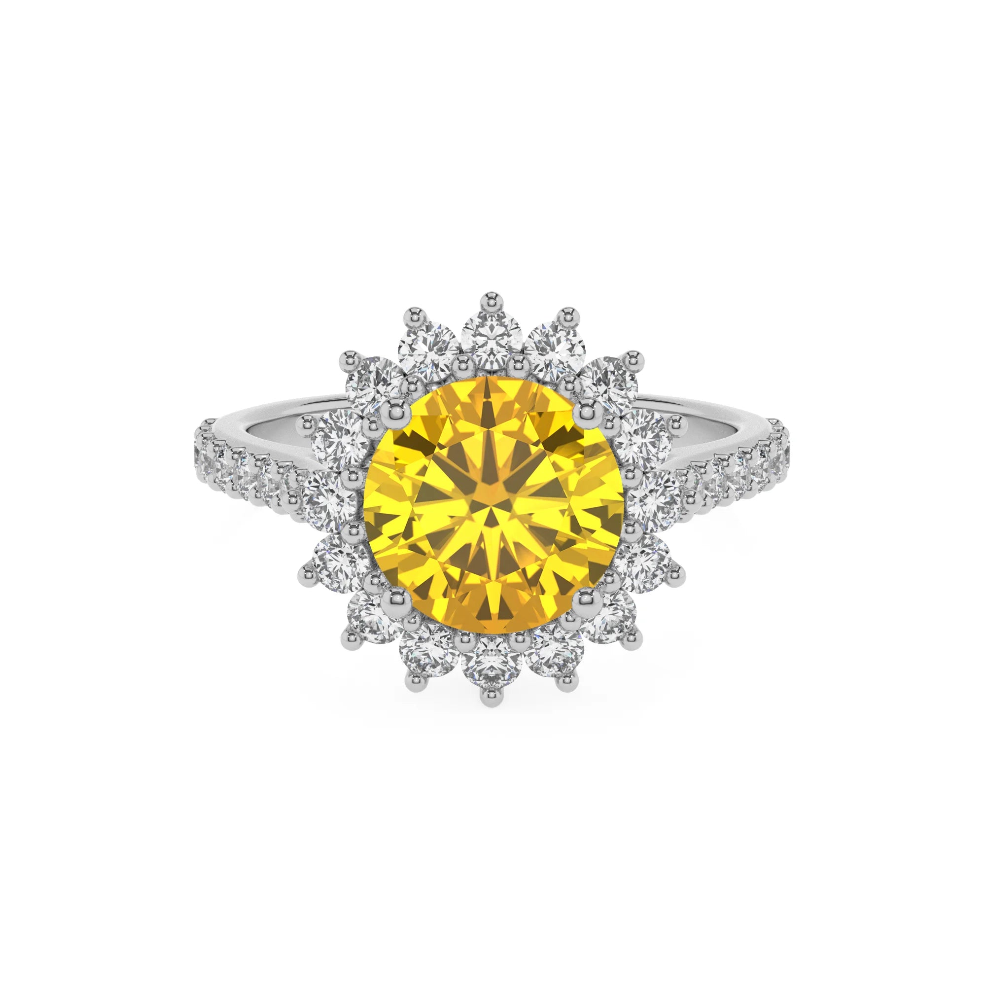 lab grown yellow-sapphire round solitaire rings in white gold