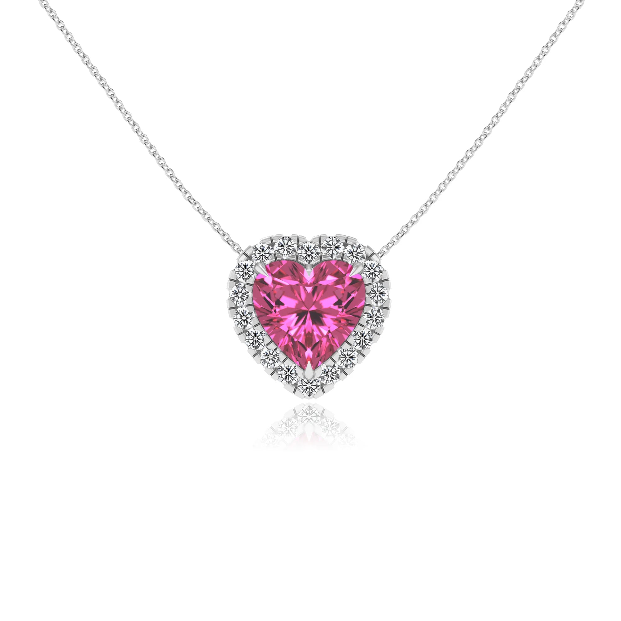 lab grown pink sapphire heart solitaire necklaces in platinum